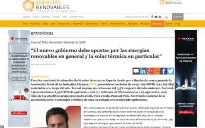 Energías Renovables – “El nuevo gobierno debe apostar por las energías renovables en general y la solar térmica en particular”